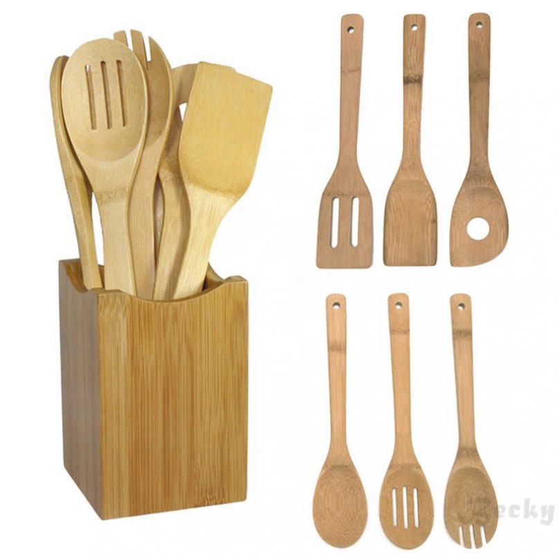 Bộ 6 muôi/xẻng lật làm bếp chất liệu gỗ
