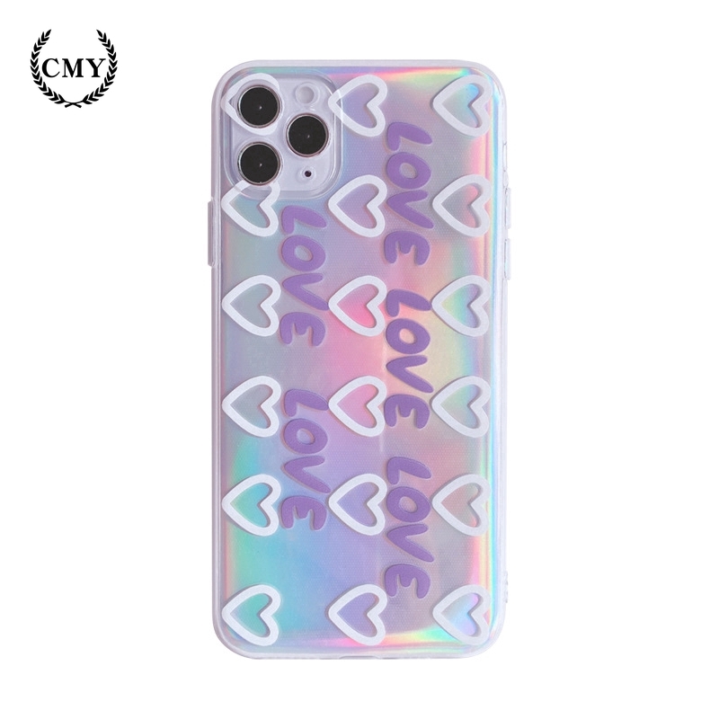 Ốp điện thoại màu laser in họa tiết trái tim xinh xắn cho iPhone11/11Pro 11pro Max X XR XS XS MAX 78 plus SE | BigBuy360 - bigbuy360.vn