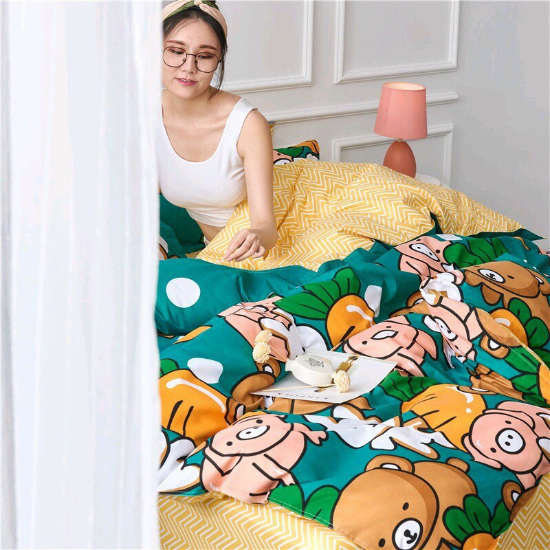 Bộ Chăn Ga Cotton Poly  - Mẫu lợn gấu