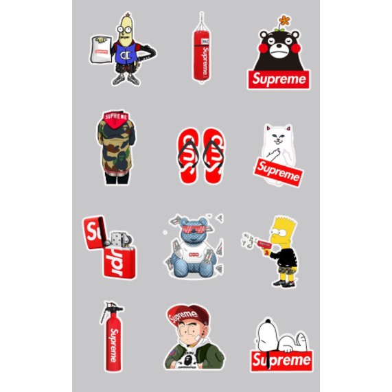 Sticker SUPREME nhựa PVC không thấm nước, dán nón bảo hiểm, laptop, điện thoại, Vali, xe