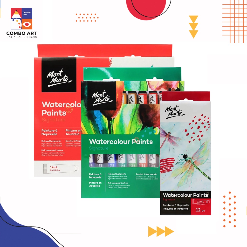 Bộ Màu Nước Mont Marte 12/18/24 Màu x 12ml