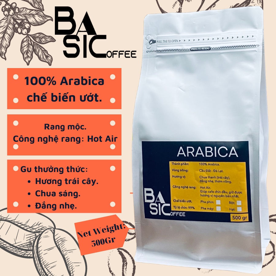 Cà Phê Nguyên Chất Arabica Cầu Đất Rang Xay Mộc Bassic Coffee Hậu Vị Ngọt Thơm Cafe Dak Lak Dùng Cho Pha Máy Pha Phin