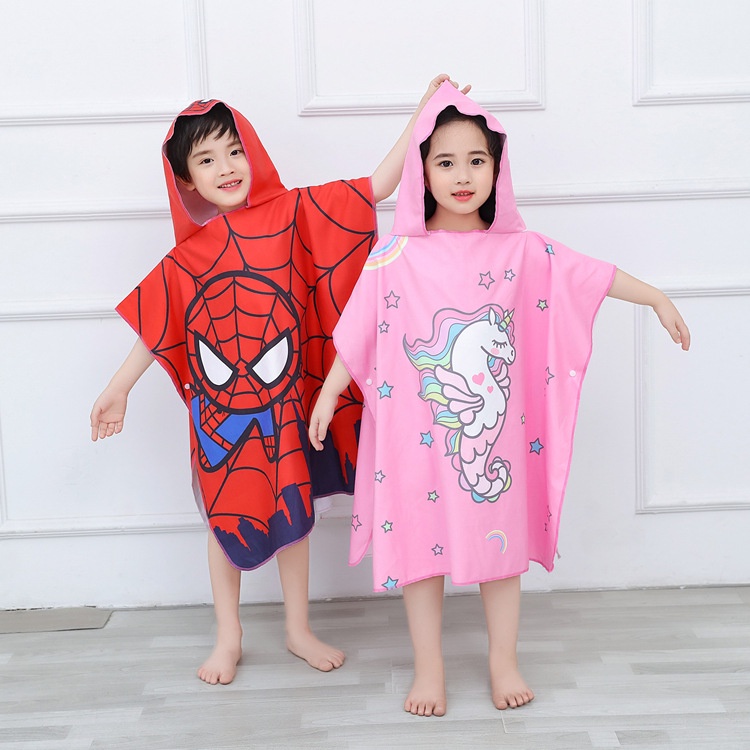 Áo Choàng Tắm Có Mũ Trùm Đầu Thấm Hút Nước Nhanh Khô Họa Tiết Hoạt Hình Cho Bé Trai 0614