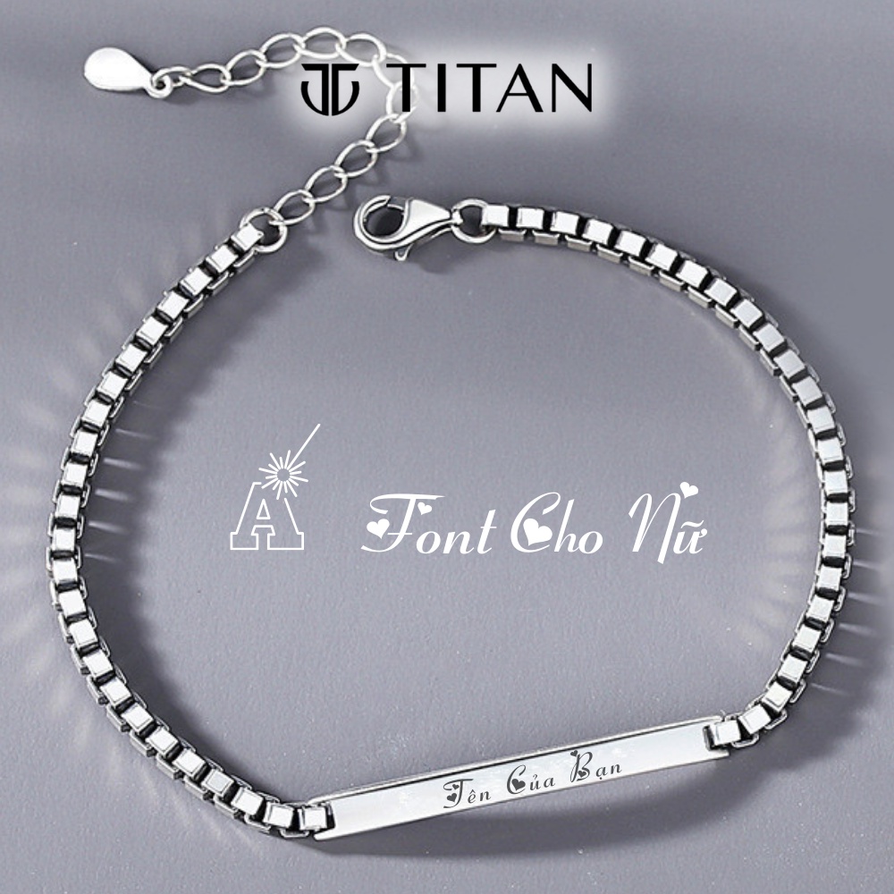 Vòng tay đôi nam nữ Khắc Tên theo yêu cầu, lắc tay vuông quà tặng tình yêu màu bạc 925 không gỉ couple unisex Titan