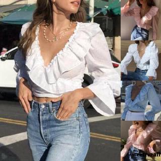 Áo Croptop Trễn Vai Nhún Bèo Thời Trang Dành Cho Nữ