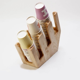 Kệ Đựng Cốc Giấy Cốc Nhựa (LN85-17) Ly Trà Sữa, Ly Giấy, Ly Nhựa, 3 Ngăn Khay Bằng Gỗ Thông Cao Cấp