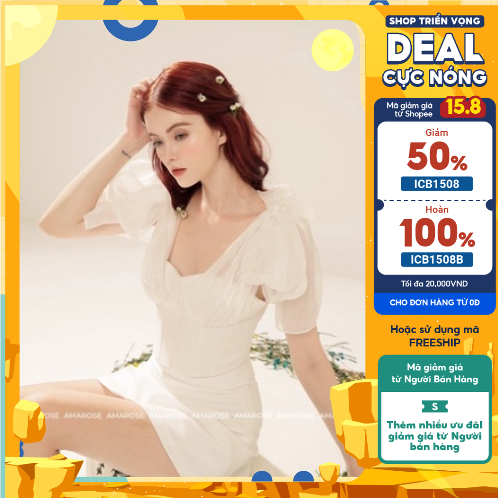Áo Corset Trắng Cột nơ  và chân váy chữ A