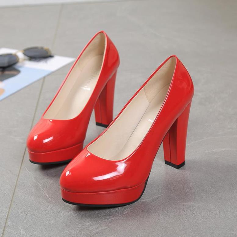 🇨🇰 Giày Cao Gót Da Bóng Mũi Tròn Đế Dày Chống Thấm Nước Thời Trang Công Sở Cho Nữ Size 35-40 41 42 ,
