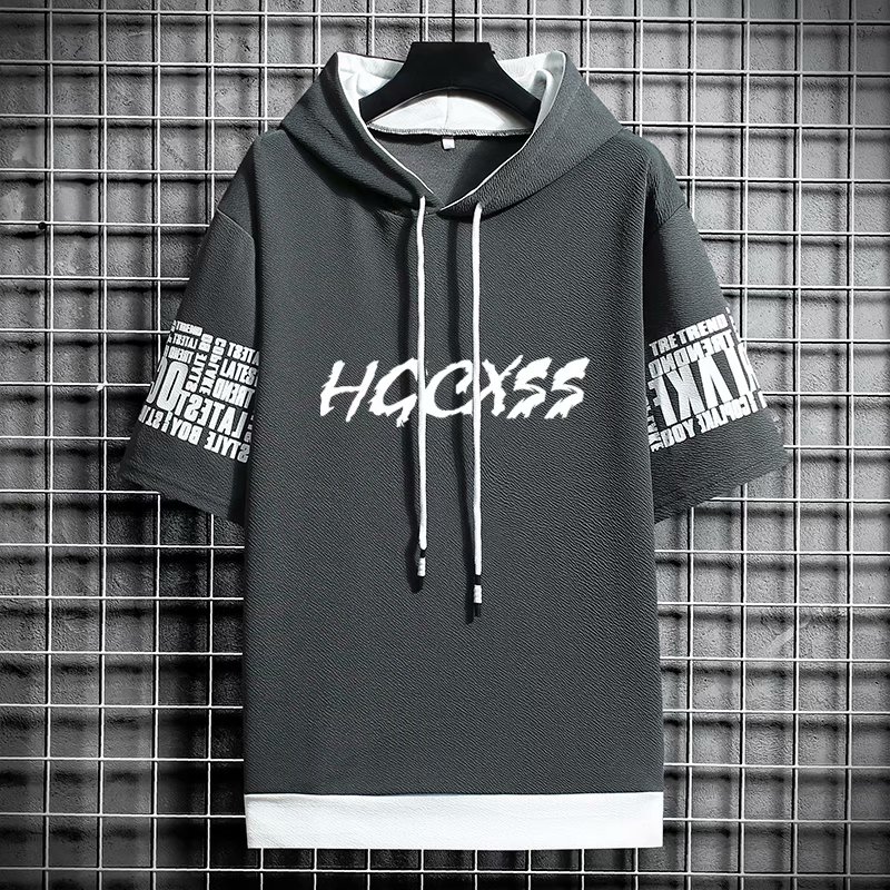 Áo hoodie tay ngắn in chữ thời trang Hàn Quốc 2021 dành cho nam