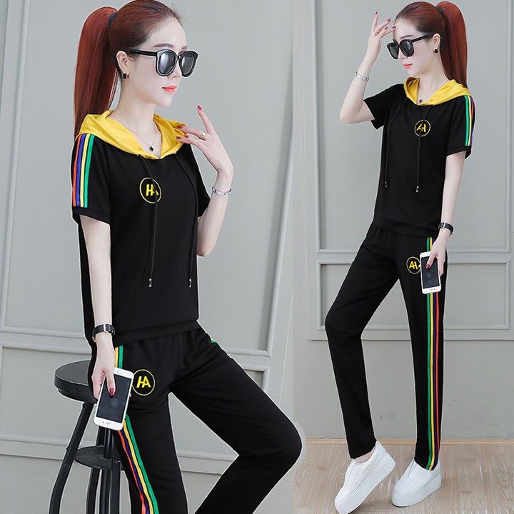 Bộ đồ thể thao cotton có nón thêu chữ AI TT387_HÀNG CHUẨN SHOP