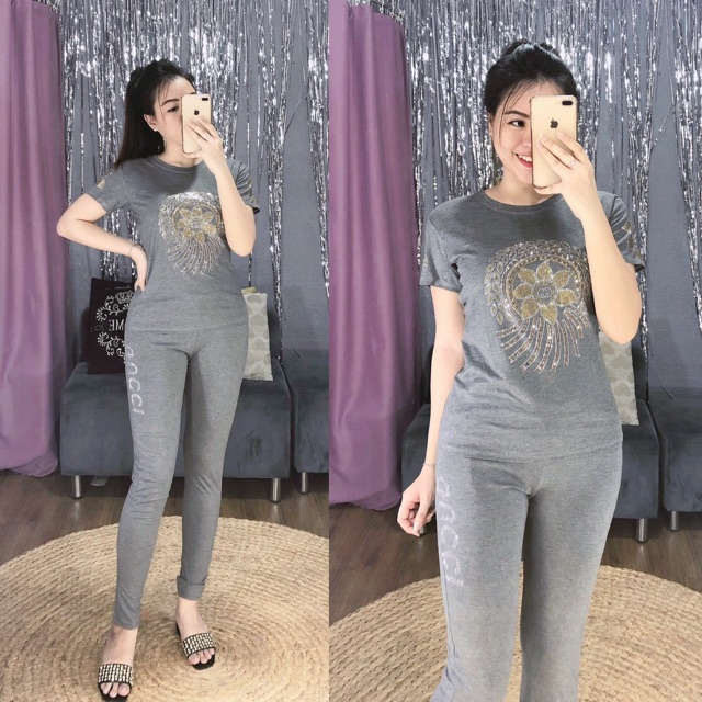 ĐỒ BỘ THUN THÁI COTTON ĐÍNH ĐÁ QC