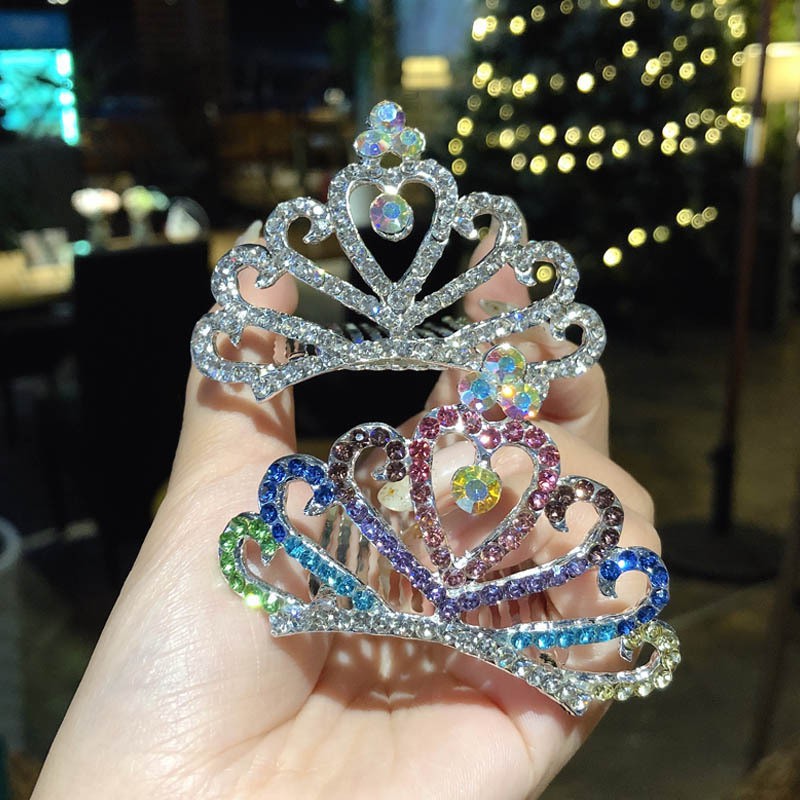 Cài tóc hình vương miện đính đá nhân tạo nhiều màu tùy chọn cho bé gái