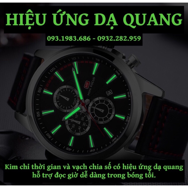 Đồng Hồ Nam MINI FOCUS MF0129G.01 Dây Da Đen Viền Bạc Chống Nước 6 Kim Đẹp Cao Cấp - TIGO