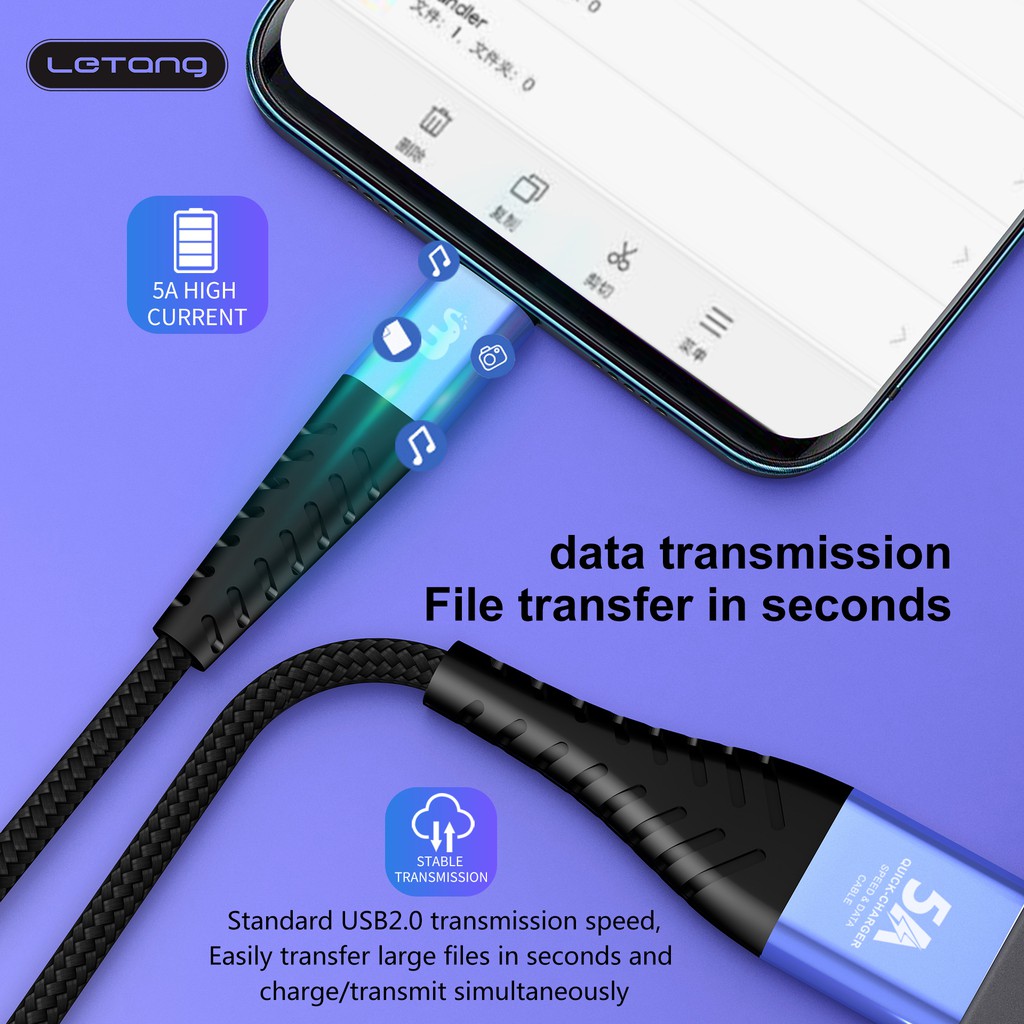 Cáp sạc 5A Letang cổng USB dành cho điện thoại iPhone/Android
