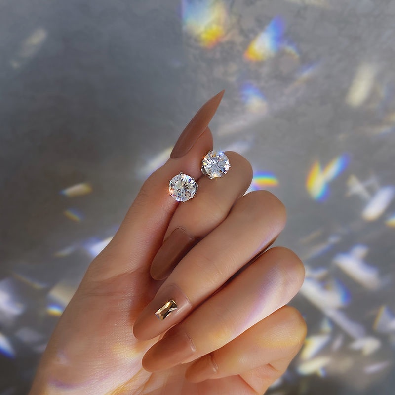 Bông Tai Đính Đá zircon Đơn Giản Phong Cách Hàn Quốc Cho Cặp Đôi