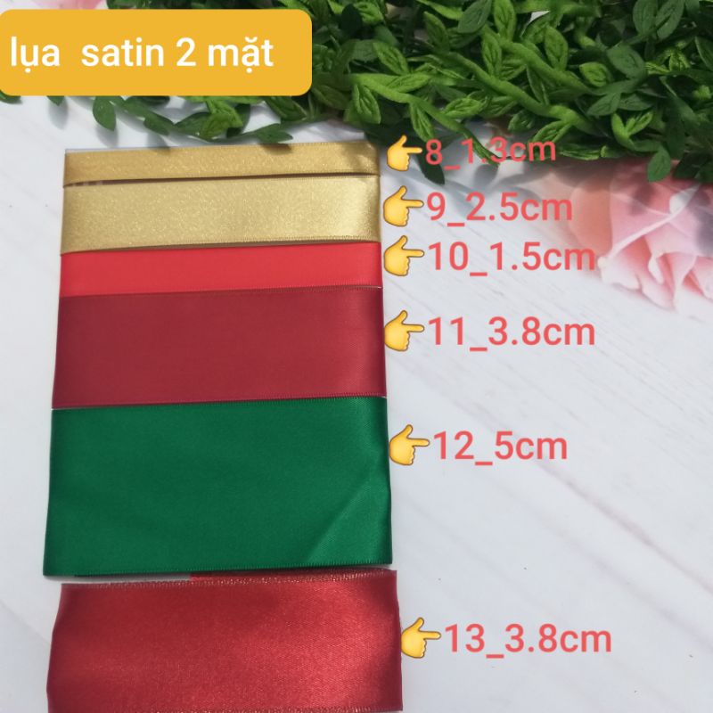 Ruy băng lụa và gân , bảng màu Xmas , size 6MM ĐẾN 5CM ( dây 5 mét)