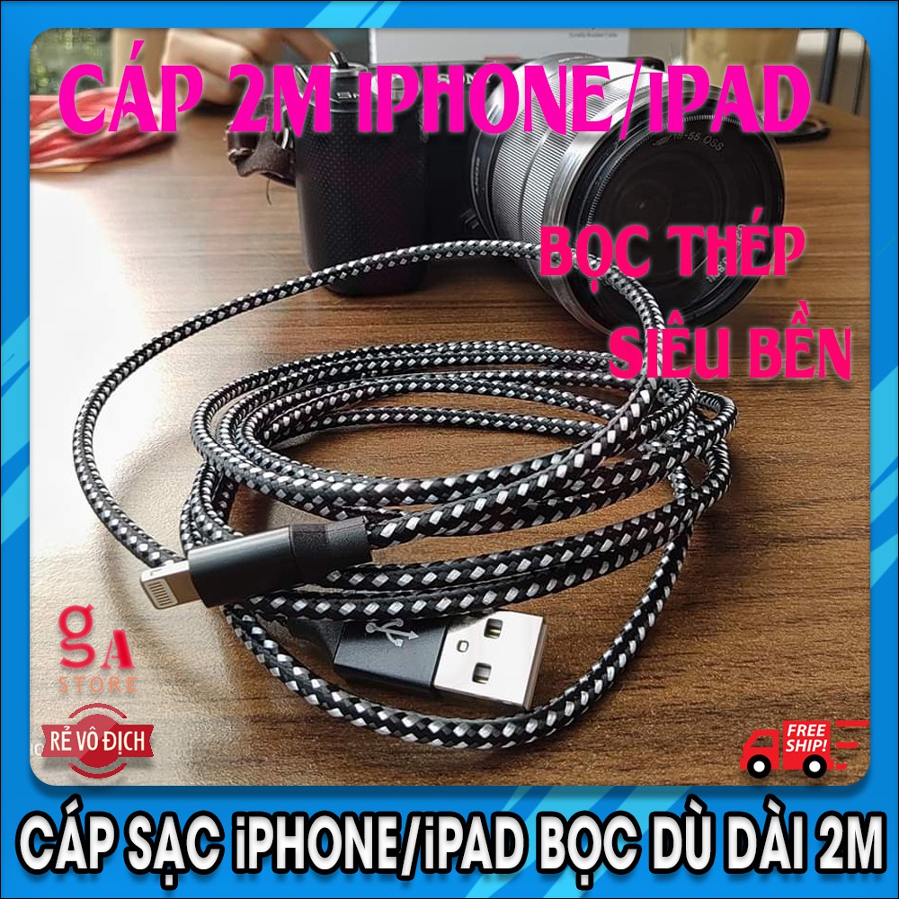 Cáp sạc iphone,ipad bọc dù,dài 2m,siêu tốt,siêu rẻ