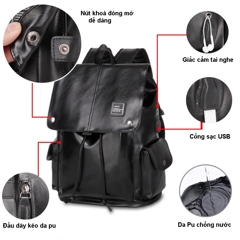 Balo nam thời trang da lv PUKA cặp da nam cao cấp phong cách đeo vai trẻ trung unisex