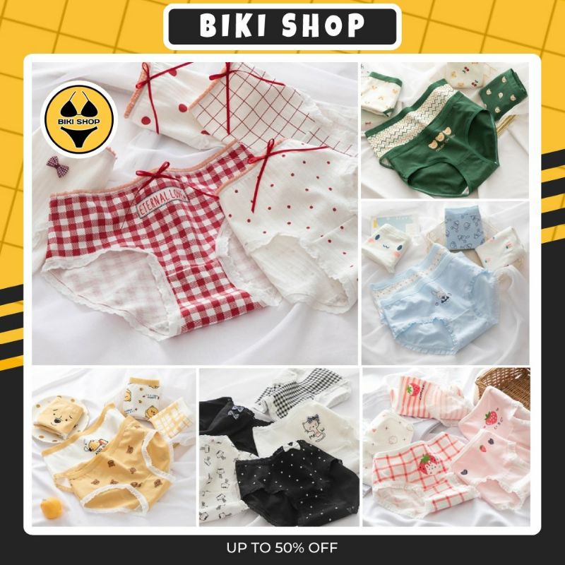  SET 4 Quần Lót Nữ Cotton Nâng Mông Thông Hơi Hoạ Tiết Dễ Thương BIKI CB1