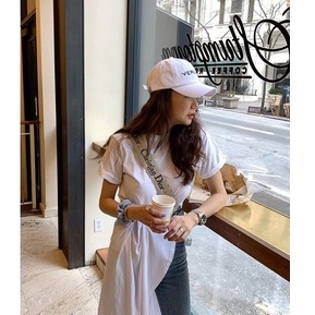 Áo Thun Tay Ngắn Dáng Dài Xẻ Tà Màu Trơn Thiết Kế Độc Đáo Thời Trang