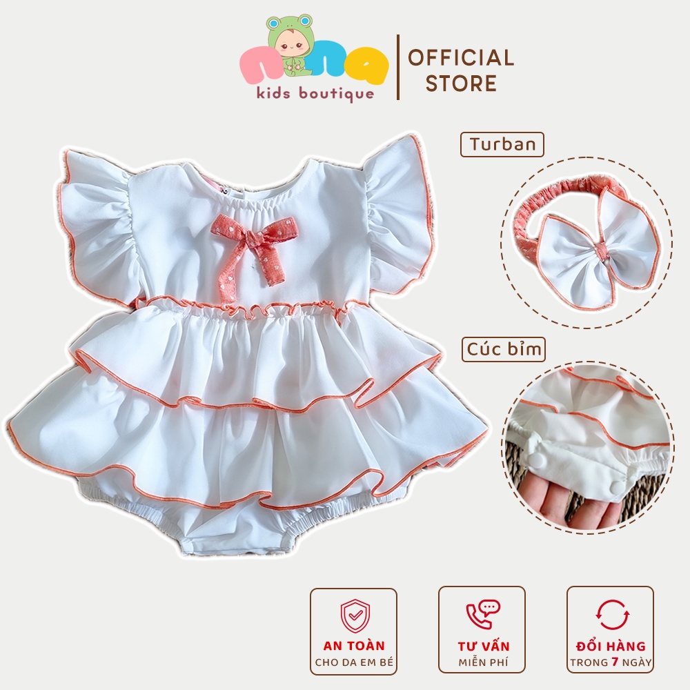 Body bé gái sơ sinh đầy tháng kèm băng đô nơ - Màu trắng viền cam - Size 3 đến 12kg - Nina Kids