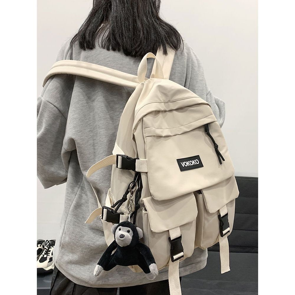 Balo Nam Nữ Thời Trang Hàn Quốc, Balo Ulzzang Basic Trơn 2 Màu Be Đen Sành Điệu Kipsstore92