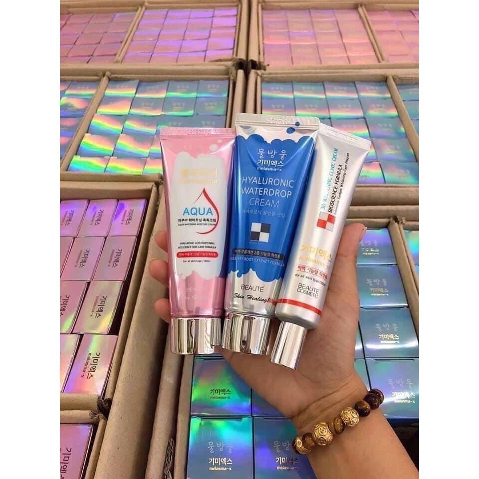 Combo Kem hỗ trợ giảm thâm nám tàn nhang Melasma-X 3D 40ml + Kem cấp nước 3D Hyaluronic Water Drop Melasma-X 80ml Harin