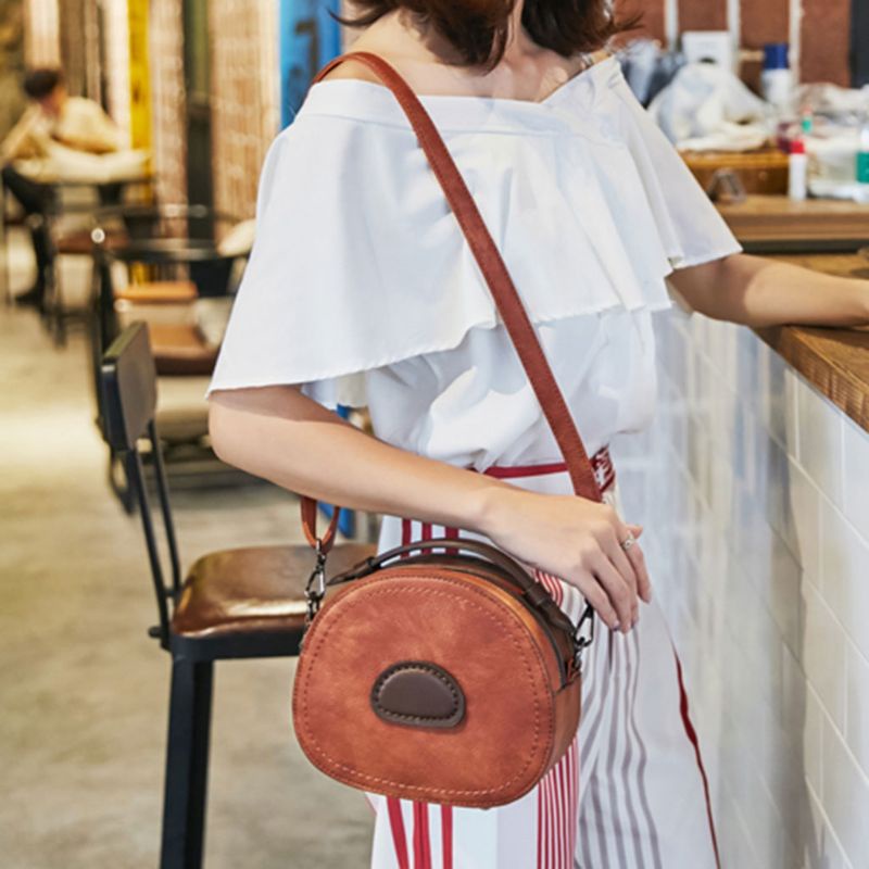 Túi Xách Da Đeo Vai Dáng Tròn Phong Cách Vintage Cho Nữ