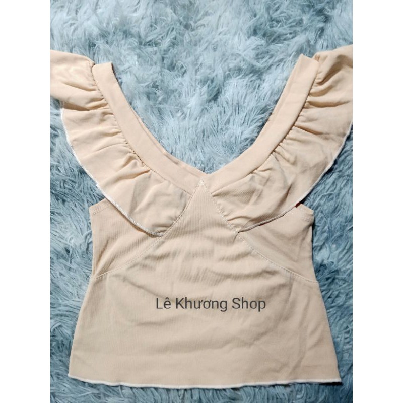 Áo croptop hai dây bản to phối tay cánh tiên hàng y hình kèm ảnh thật ( free size từ 40-53kg)