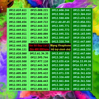 Số đẹp VINA Giá Rẻ 400k List 2 Miễn Phí Đăng ký Chính Chủ Được Hưởng Nhiều Gói Khuyến Mãi Của Vinaphone