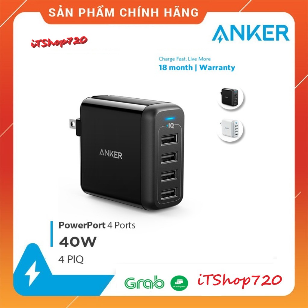 📍 Sạc ANKER PowerPort 4 Cổng USB, 40w - A2142  - Hàng Chính Hãng - Bảo Hành 18 Tháng