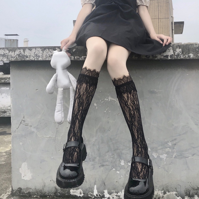 Xixi Vớ Cao Đến Đầu Gối Phối Ren Hoa Màu Trơn Phong Cách Harajuku Nhật Bản Đáng Yêu Cho Nữ