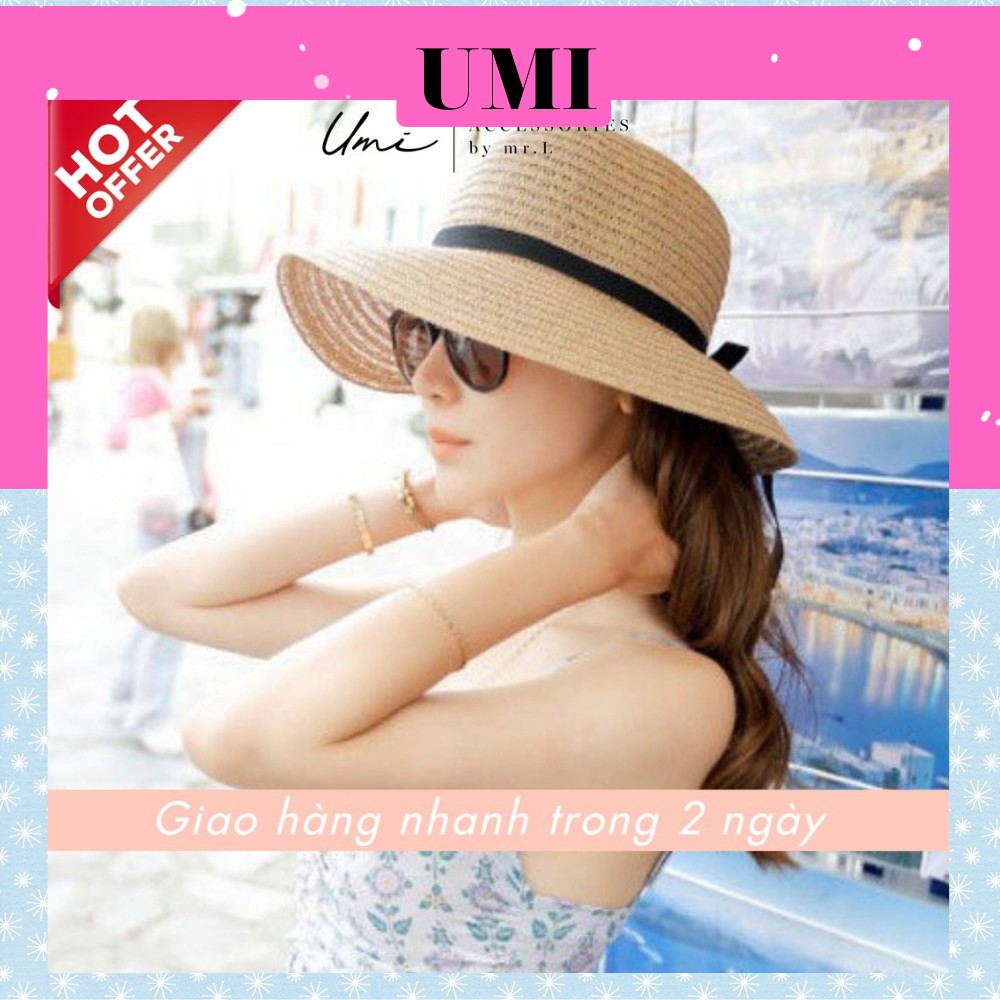 Mũ Cói Nữ Rộng Vành Đi Biển Cực Xinh Xắn UMI M10