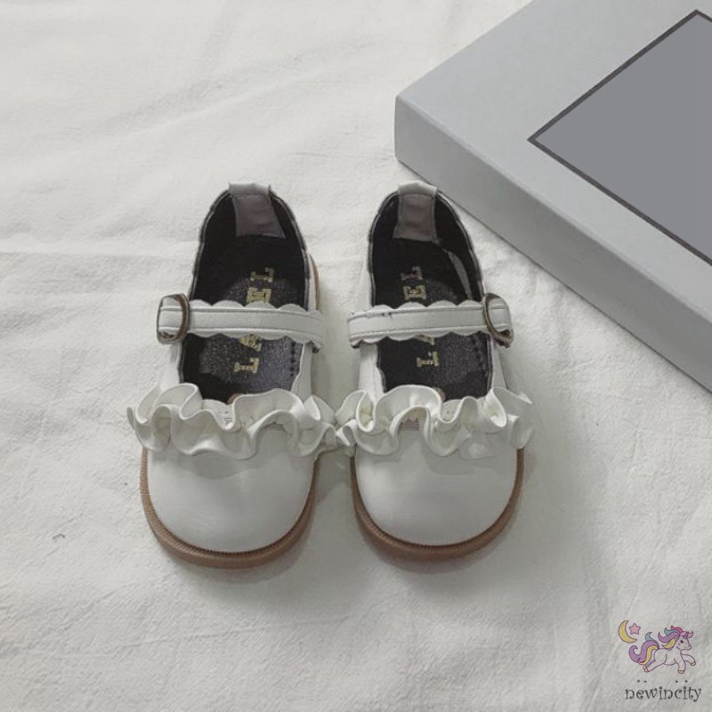 Giày Da Pu Viền Bèo Nhún Xinh Xắn Phong Cách Hàn Quốc Cho Trẻ Em