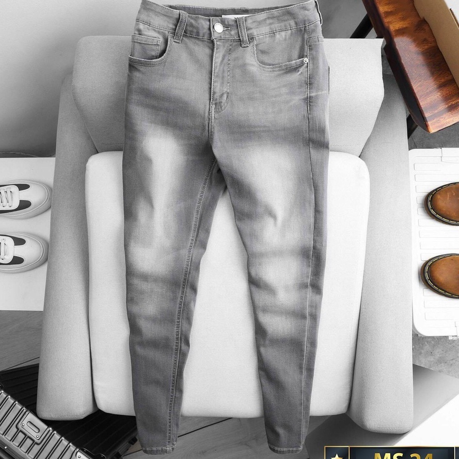 Quần jean nam co giãn 4 chiều, quần bò trơn dáng ôm chất vải cao cấp CAROLLSTORE MS24