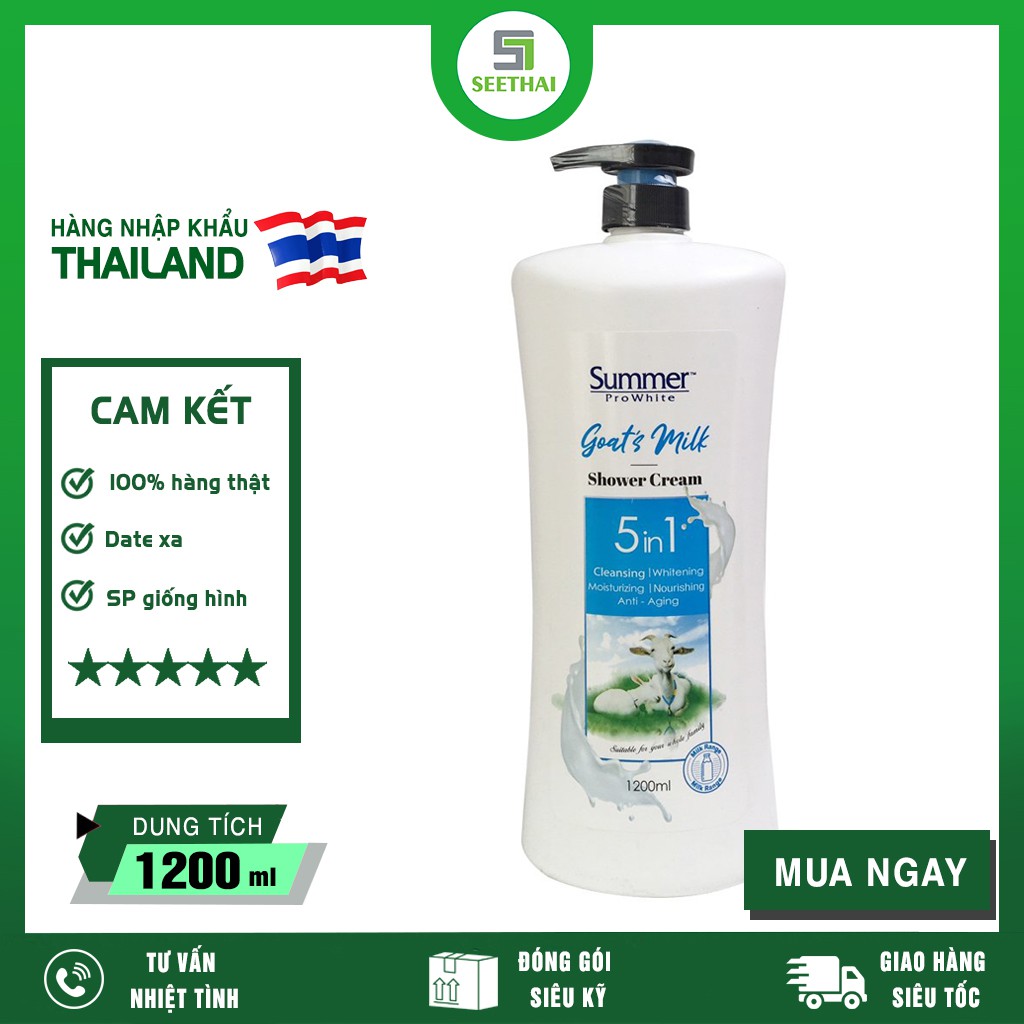 [HÀNG CHÍNH HÃNG] Sữa Tắm Trắng Da Summer ProWhite Sữa Dê 5in1 Thái Lan 1200ml