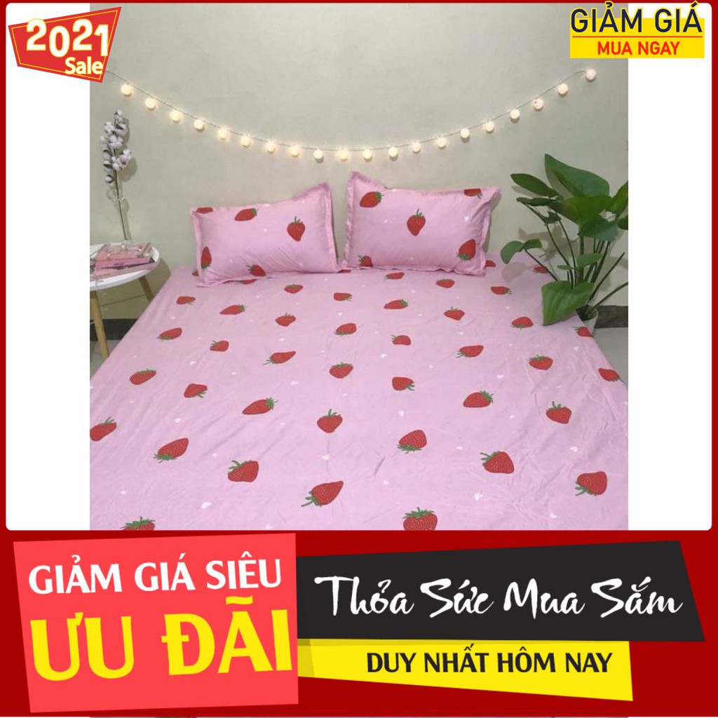 [Ga gối]Bộ Ga Gối Cotton Poly 3 món,chát chọn mẫu,dâu tây