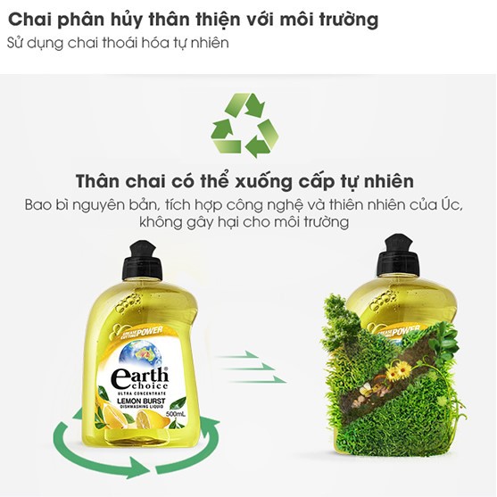 Nước rửa chén đậm đặc Earth Choice Úc gốc thực vật nhiều mùi 500ml, khử mùi tanh, an toàn da tay