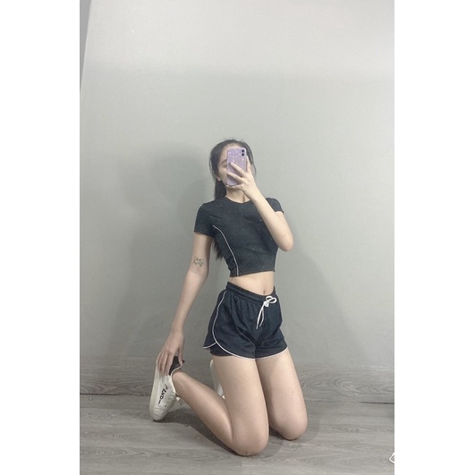 BỘ QUẦN ÁO THỂ THAO NỮ - SET QUẦN ĐÙI + ÁO CROPTOP SIÊU XINH - MIN SPORT