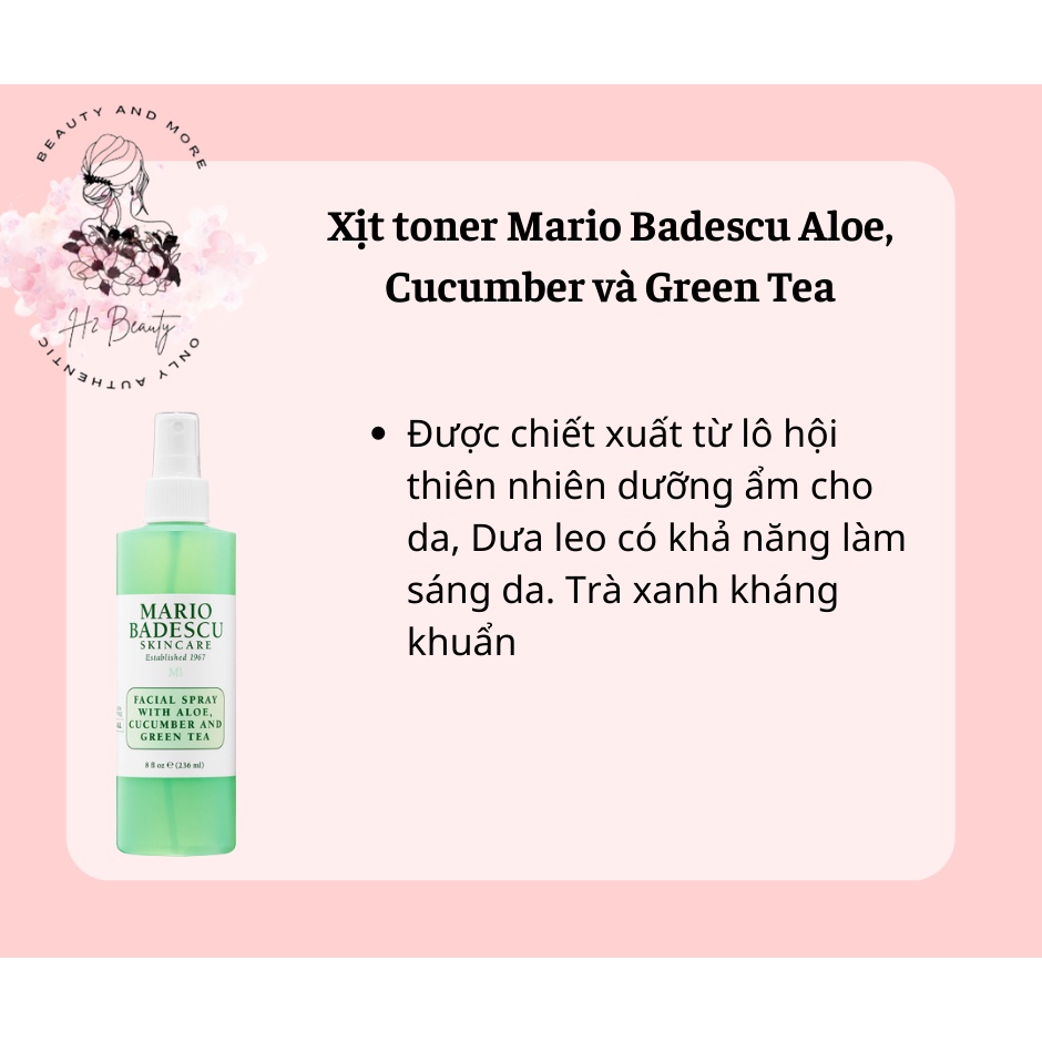 Nước Hoa Hồng Mario Badescu Aloe cucumber and green tea Facial Spray – Nước hoa hồng lành tính