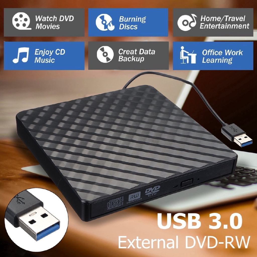 Đầu đọc và ghi đĩa CD DVD-RW kết nối USB 3.0 gắn ngoài dành cho máy tính xách tay Windows/OS | BigBuy360 - bigbuy360.vn