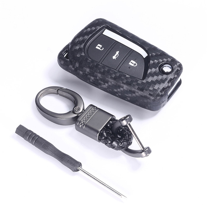 Vỏ Silicon Họa Tiết Sợi Carbon Bọc Chìa Khóa Điều Khiển Từ Xa Cho Toyota Auris Corolla Avensis Verso Yaris Aygo Scion TC IM 2015 2016 Camry RAV4