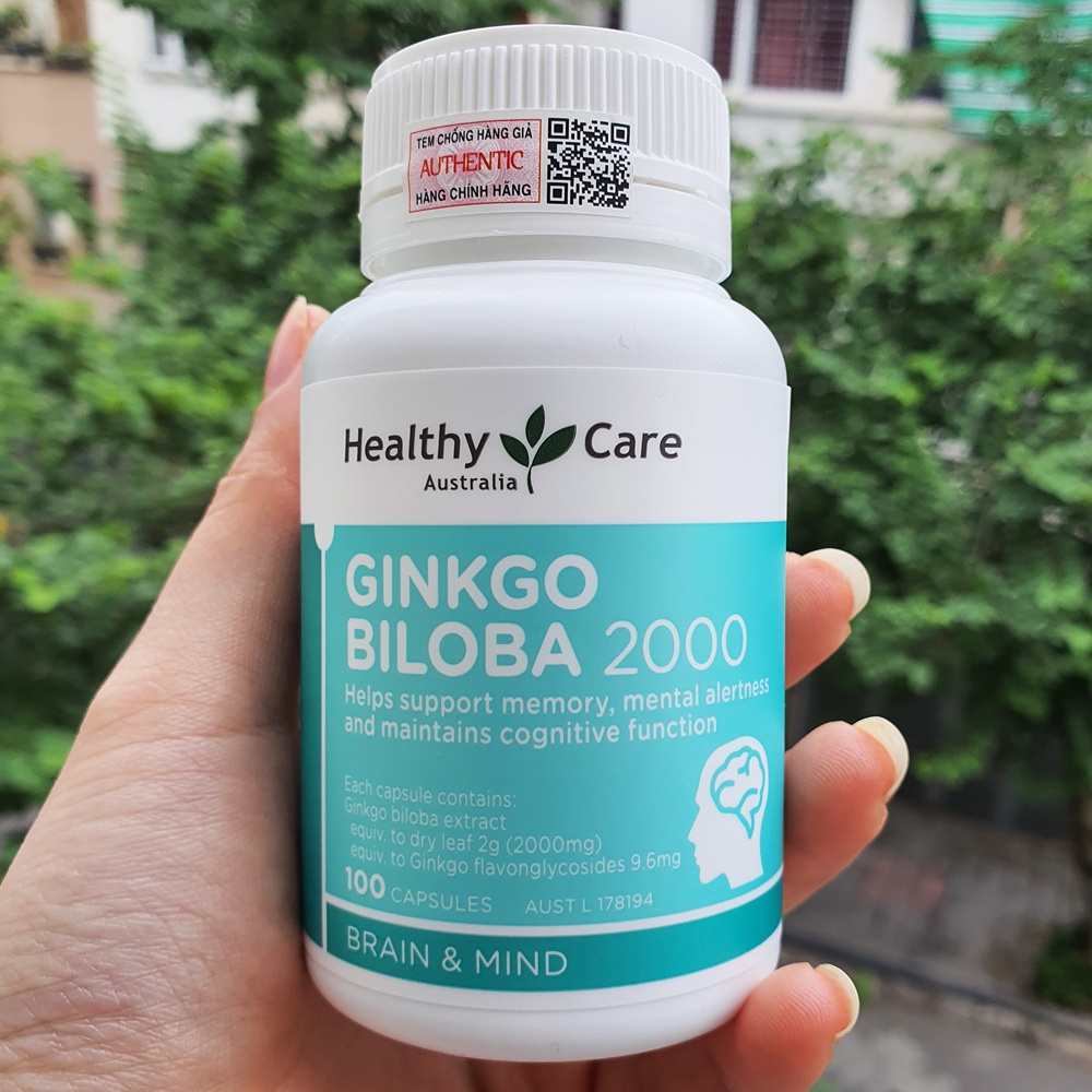 Viên Uống Bổ Não Ginkgo Biloba 2000mg Healthy Care Úc 100 Viên Ginko, Gingko Chính Hãng