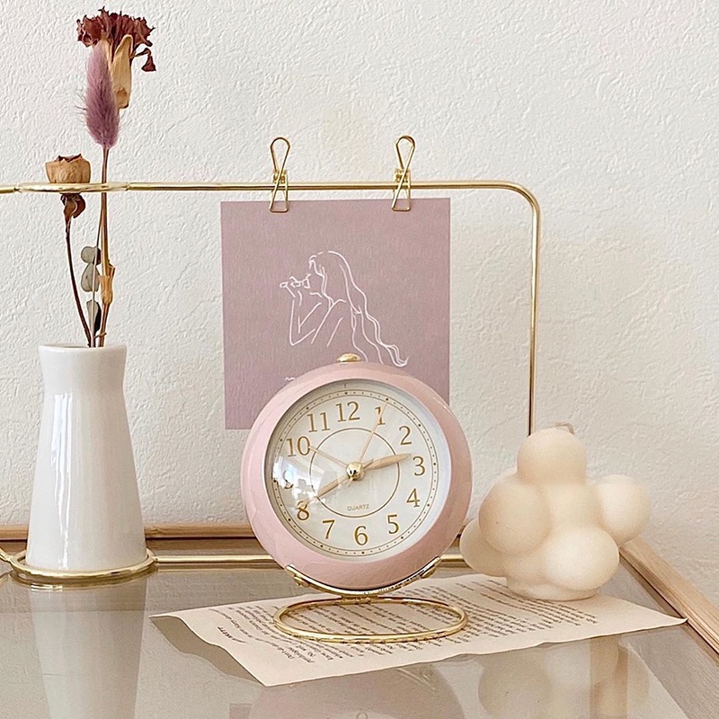 Retro Alarm Clock Student Bedside Table Clock with Night Light Classic Silent Quartz Movement Bedroom Decor