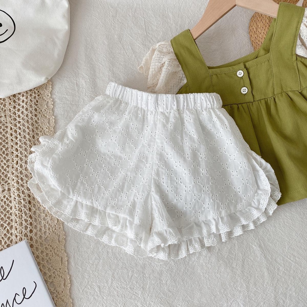 Quần Short Cotton Phối Ren Thêu Họa Tiết Phong Cách Nhật Hàn Thời Trang Mùa Hè Hàng Mới Cho Bé Gái 2022
