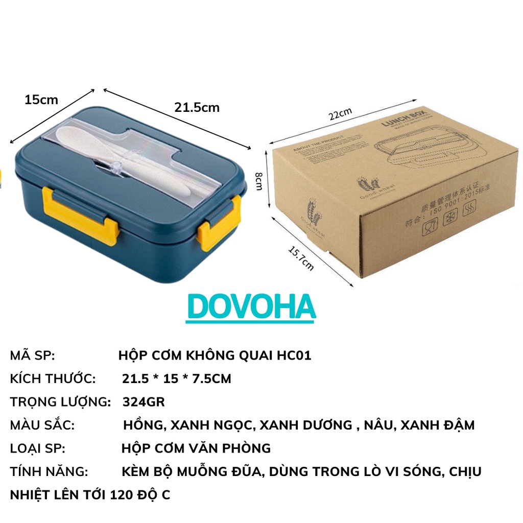 Hộp Đựng Cơm lúa mạch 3 ngăn giữ nhiệt kèm muỗng đũa văn phòng cao cấp DOVOHA HC01