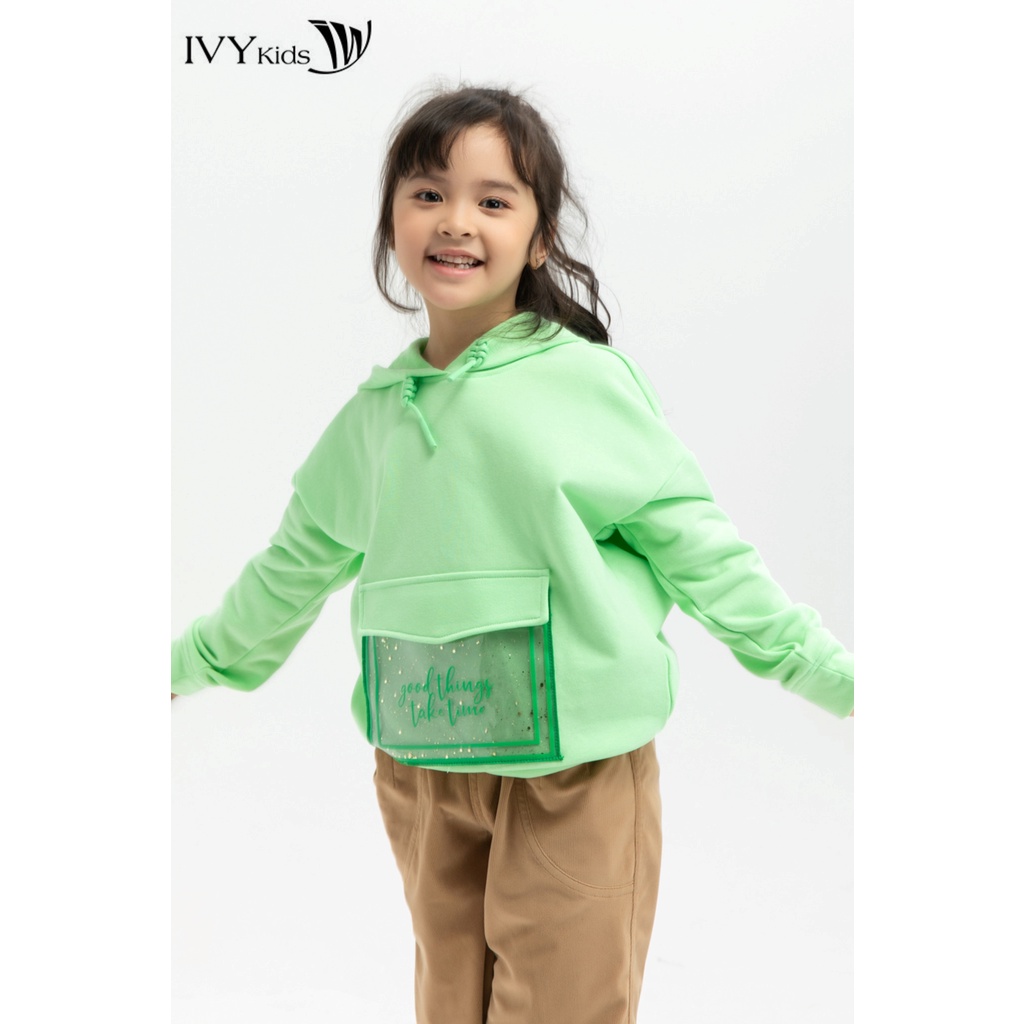 Áo thun cổ mũ Good things take time bé gái IVY moda MS 59G1082