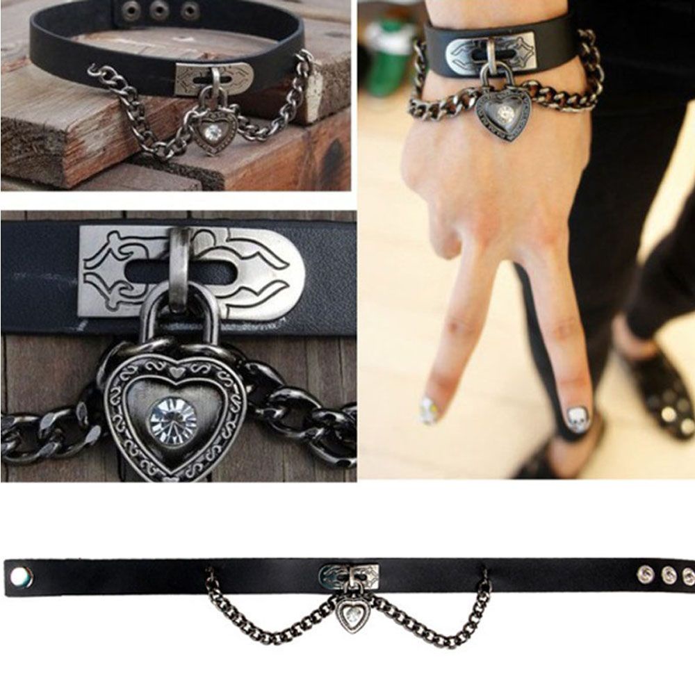 [COD] Gothic Necklace Chain Heart Dangle Pendant Punk Fashion Leather Women Lady Collar Choker/Multicolor