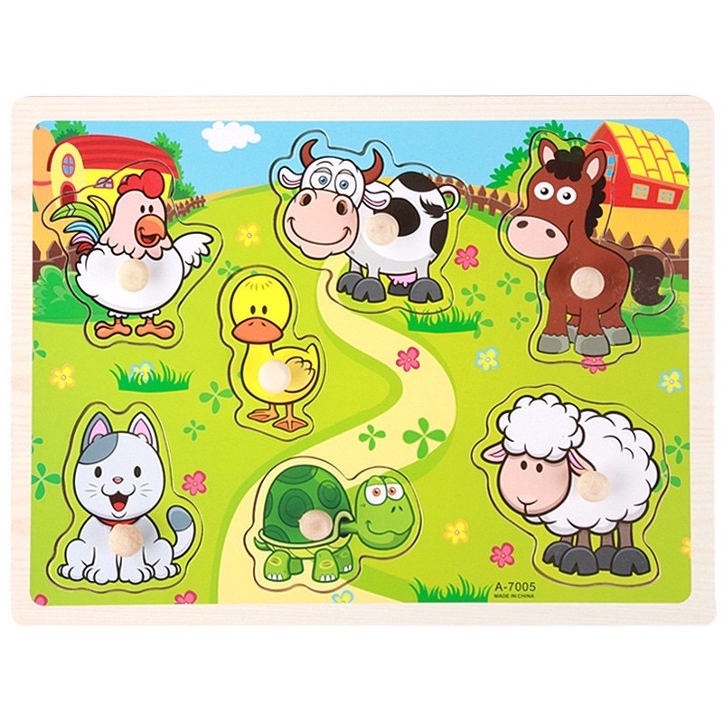 Bảng Gỗ Ghép Hình Sắc Nét Có Tay Cầm Cho Bé