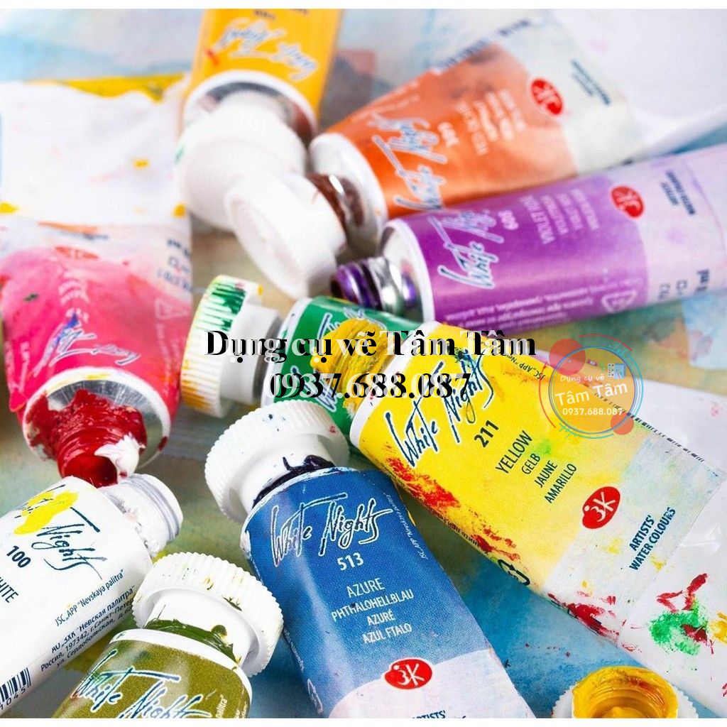 [ TÂM TÂM ]-Màu nước White Nights, Watercolor WhiteNights hộp 24 màu dạng tuýp- [Shop tặng cọ]